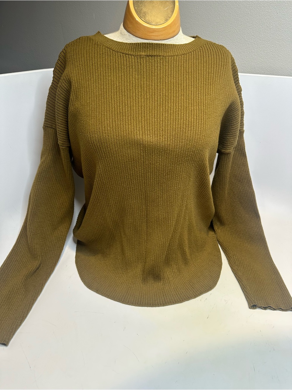 Express Olive Ribbed Scoop Neck Sweater